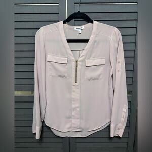 Express Women's Light Pink Blouse with Front Zipper Convertible Sleeves Size XS